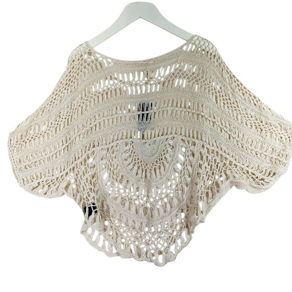 Buffalo lace crochet knit womens top cropped poncho boho color vanilla sz Large - Picture 7 of 16